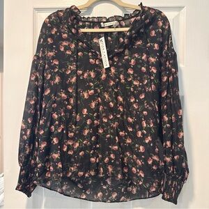 Alice + Olivia Black Blouse with Pink Floral Pattern